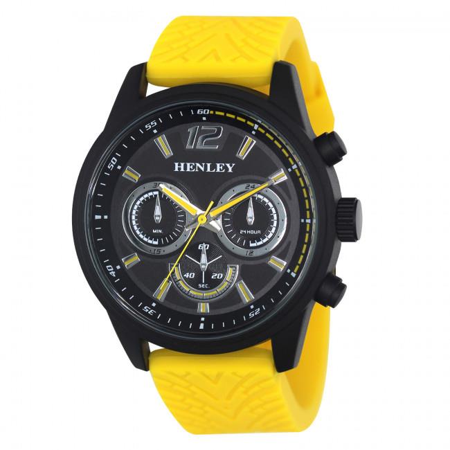 Henley Men’s Multi Eye Sports Watch with Black Dial and Yellow Silicone Strap – Model H02216.9