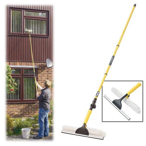 3.5M Telescopic Window Cleaner with Soft Brush Head and Water Switch – Lightweight Aluminium Pole, Black