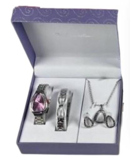 Paul Salatini Ladies Bling Watch Gift Set – Purple Dial, Silver Bracelet