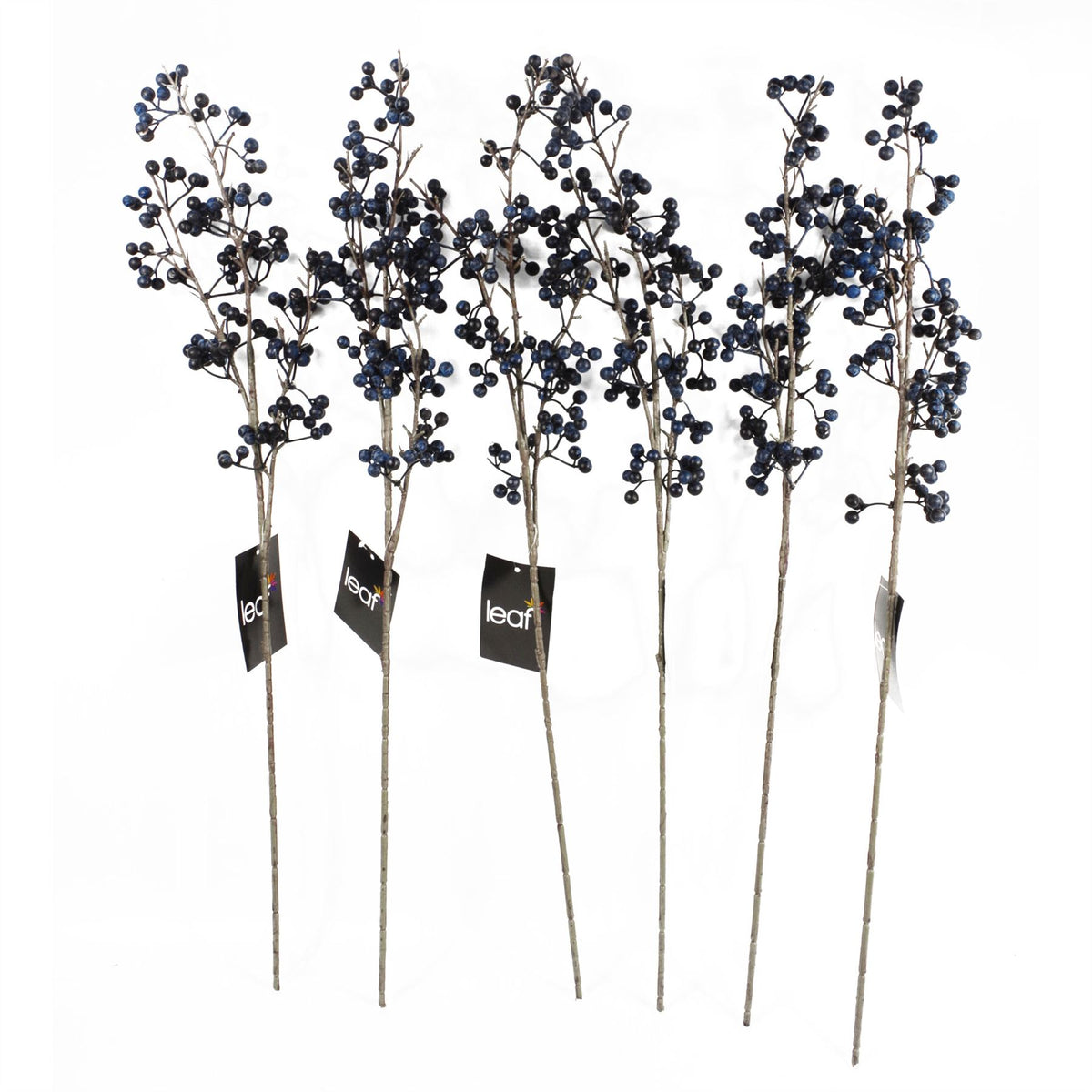 Leaf Artificial Blue Christmas Berry Spray, Bundle of 6 x 70cm – Wired Stems, Festive Greenery