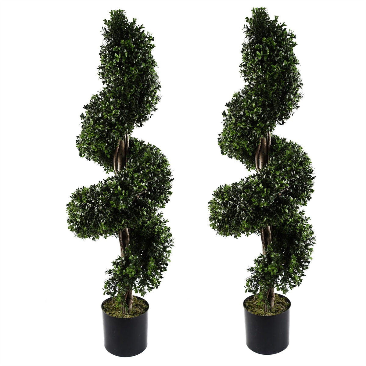 Pair of artificial spiral buxus topiary trees