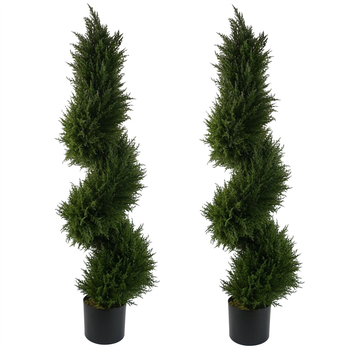 Leaf 120cm Pair of Artificial Spiral Cypress Topiary Trees – Dense Foliage in Weighted Plastic Pots