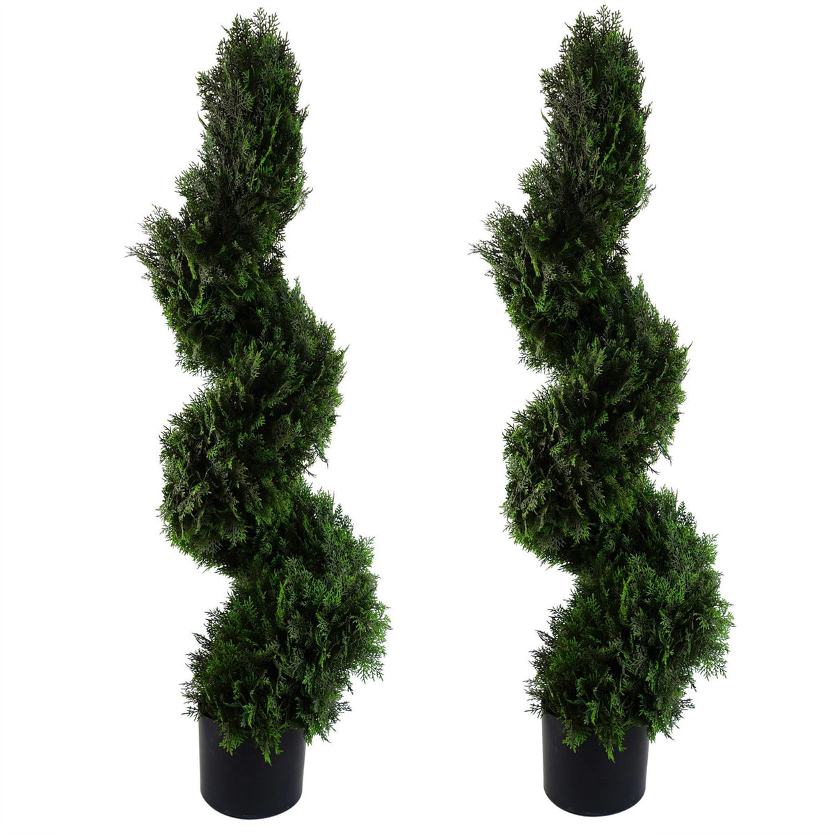 Pair of 120cm Artificial Spiral Cedar Topiary Trees – Low-Maintenance Doorway, Patio & Event Décor