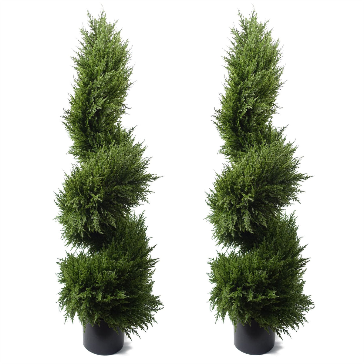 Leaf Pair of 120cm Spiral Cypress Artificial Trees – UV Resistant Outdoor Topiary Plants in Pots