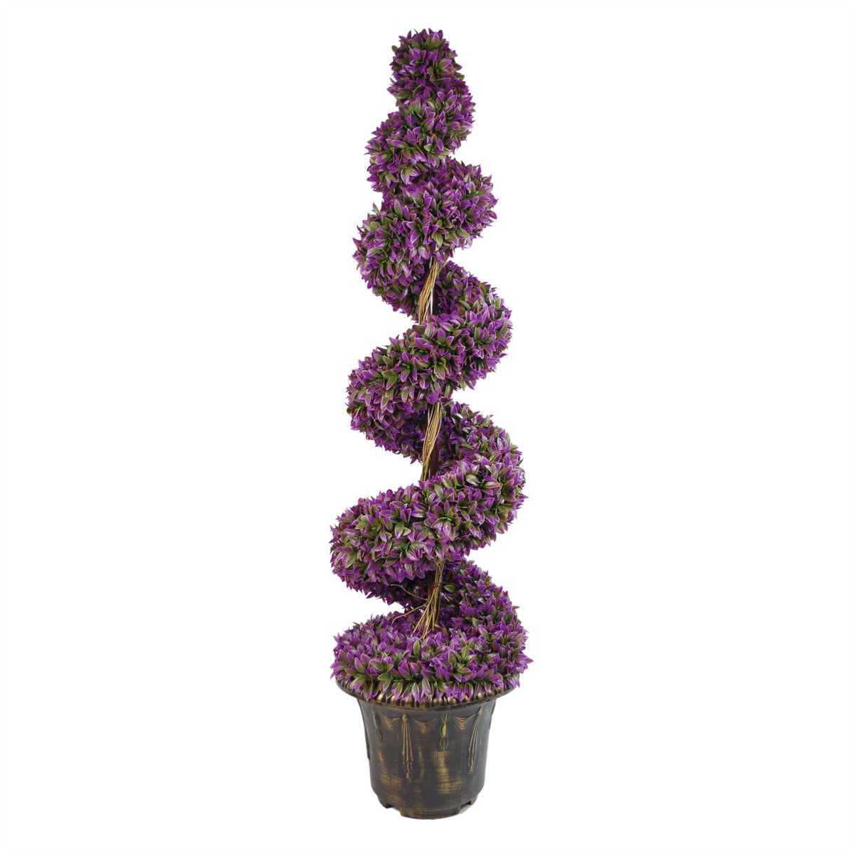 Leaf 120cm Pair of Purple Large Leaf Spiral Topiary Trees with Decorative Planters – Indoor or Outdoor