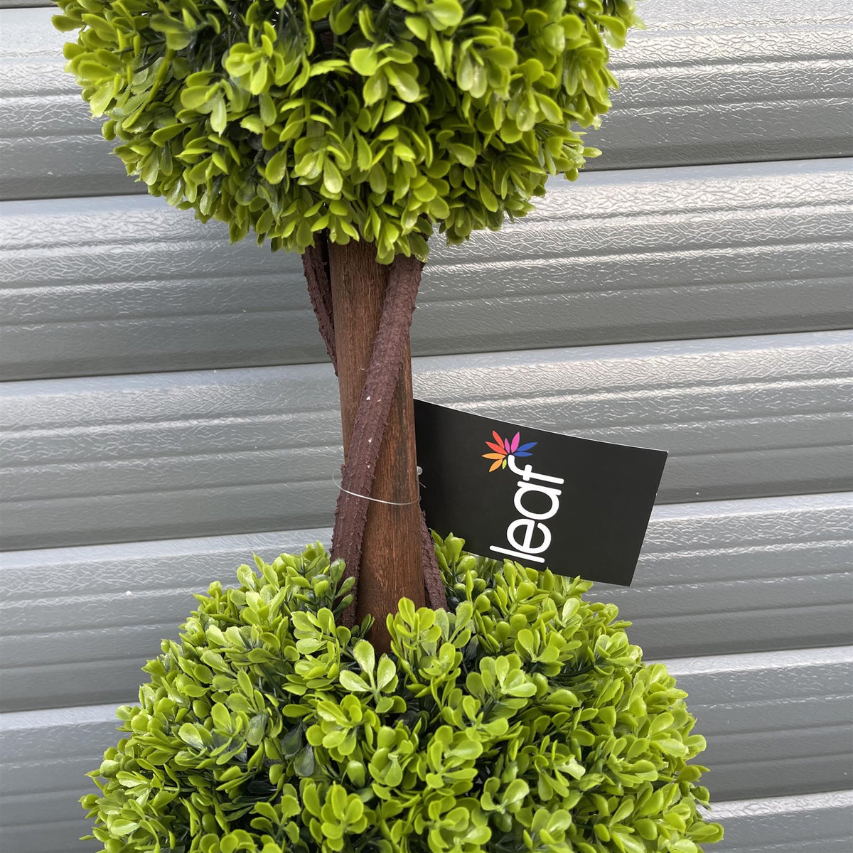 Pair of 90cm Artificial Double Ball Boxwood Topiary Trees in Weighted Black Pots – Outdoor Faux Plants, Green