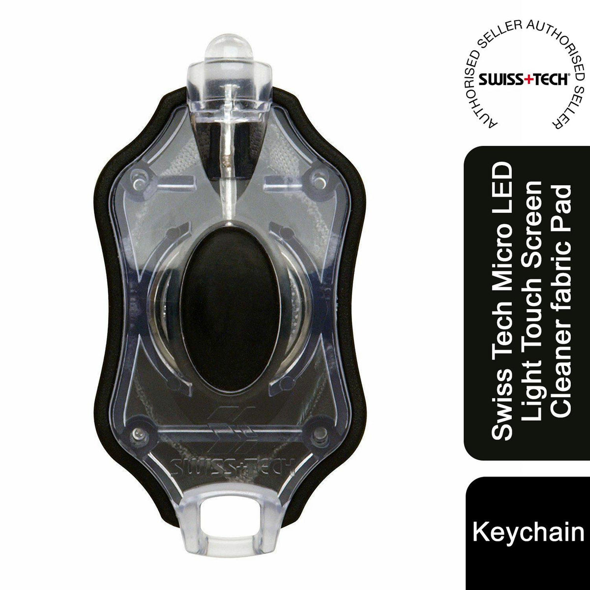 Swiss Tech Micro-Light Touch Screen Cleaner with LED Flashlight and Microfibre Pad – Keychain Size