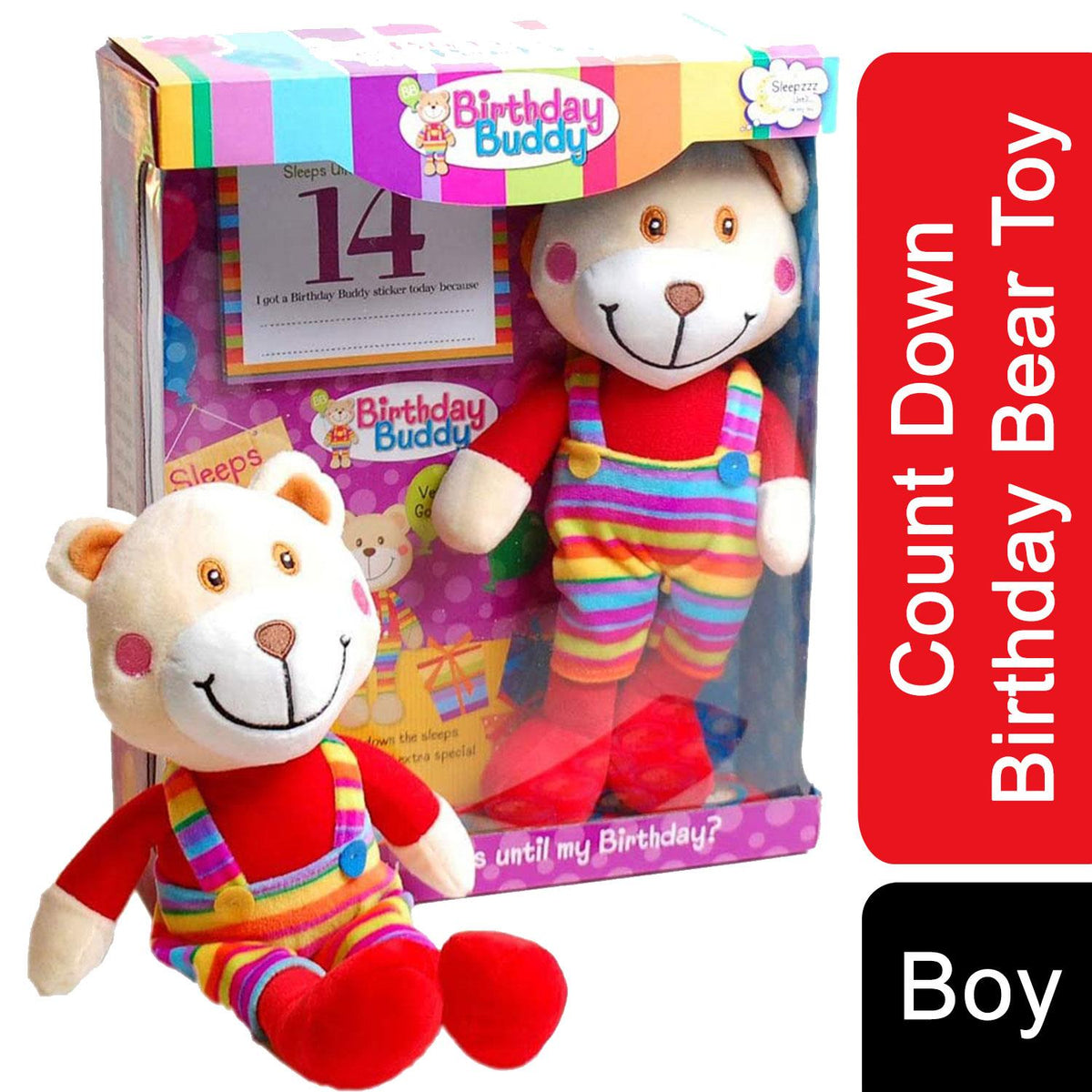 Birthday Buddy Boy Count Down Birthday Bear Toy – Plush Bear with Tear-Off Birthday Calendar