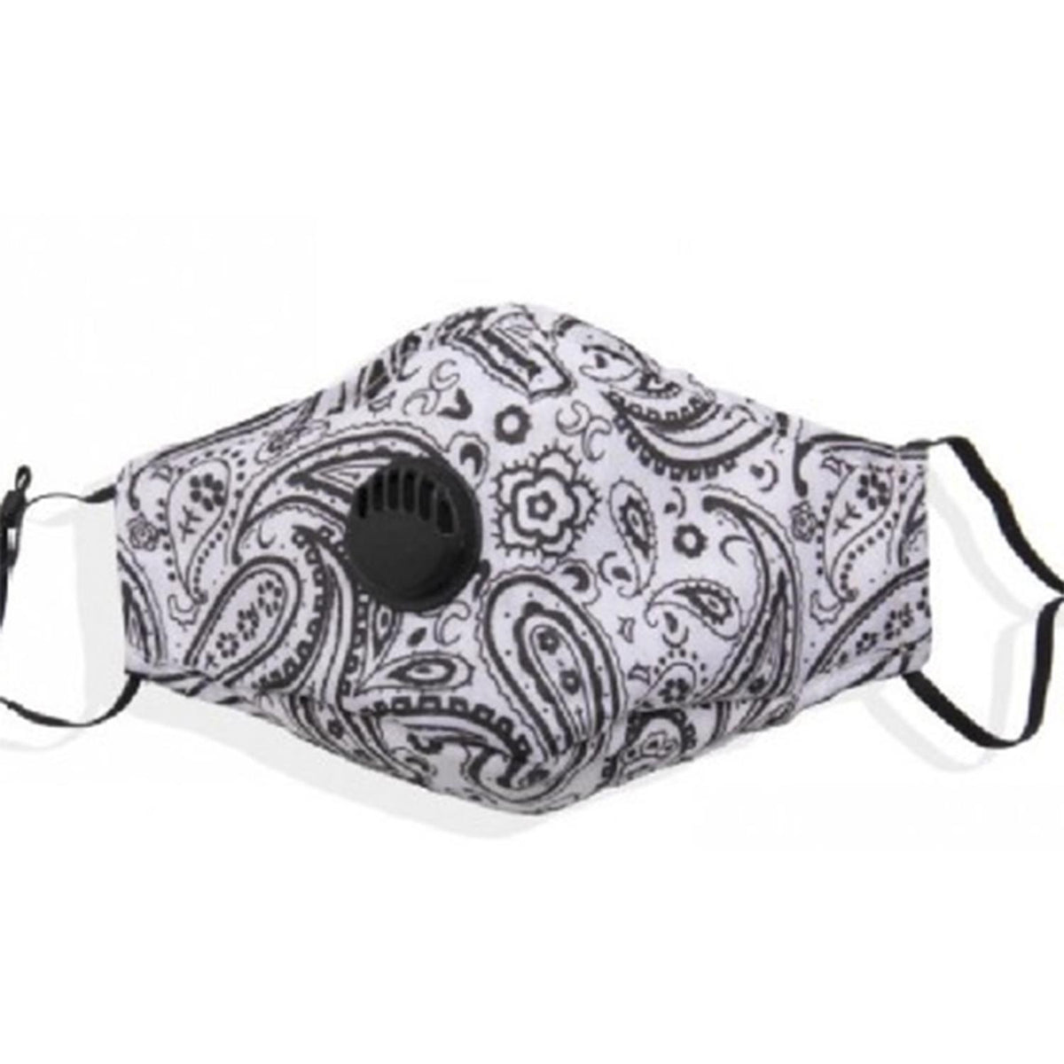 Termin8 Adult Reusable Face Mask with 2 Valve Replaceable Filters – Cotton, Adjustable Straps, White Paisley