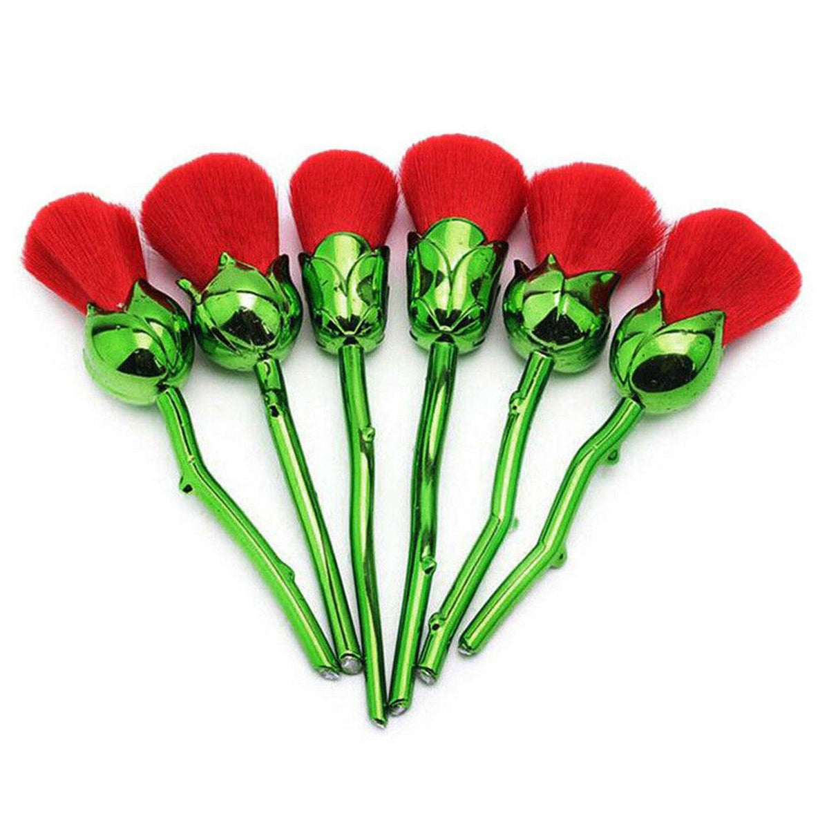 Aquarius 6-Piece Beauty and the Beast-Inspired Rose Makeup Brush Set with Glossy Handles – Blush & Powder
