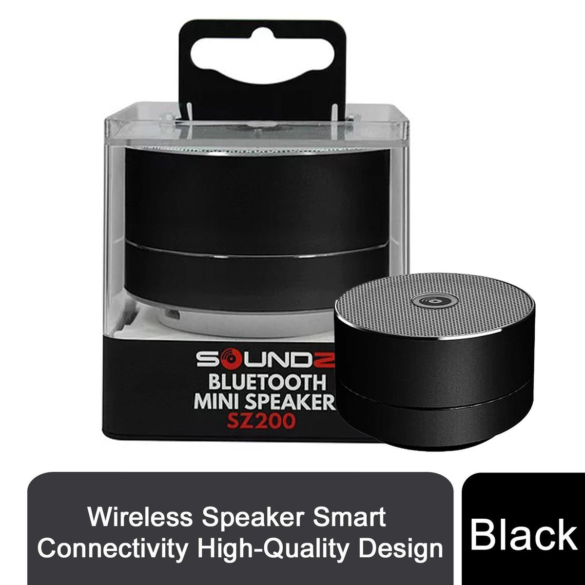 Soundz Portable Wireless Bluetooth Speaker with Metal Casing, Hands-Free Support & Blue LED Light, Black