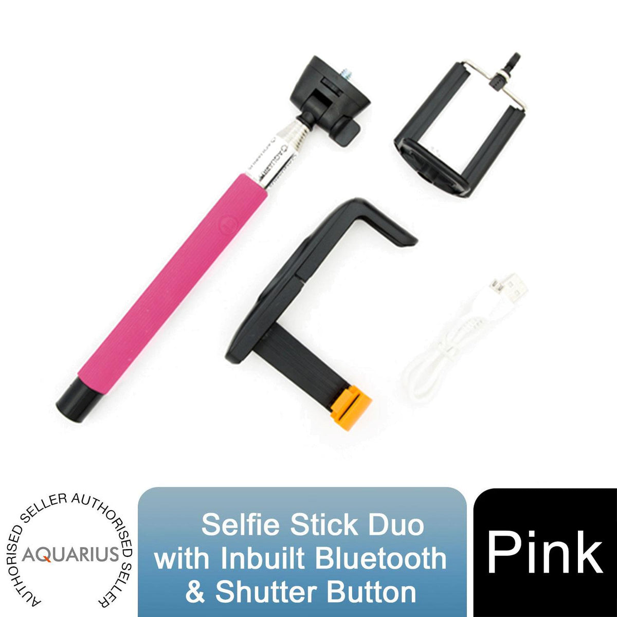 Aquarius Bluetooth Expandable Selfie Stick with Built-In Remote Camera Control – Adjustable Mount, Pink