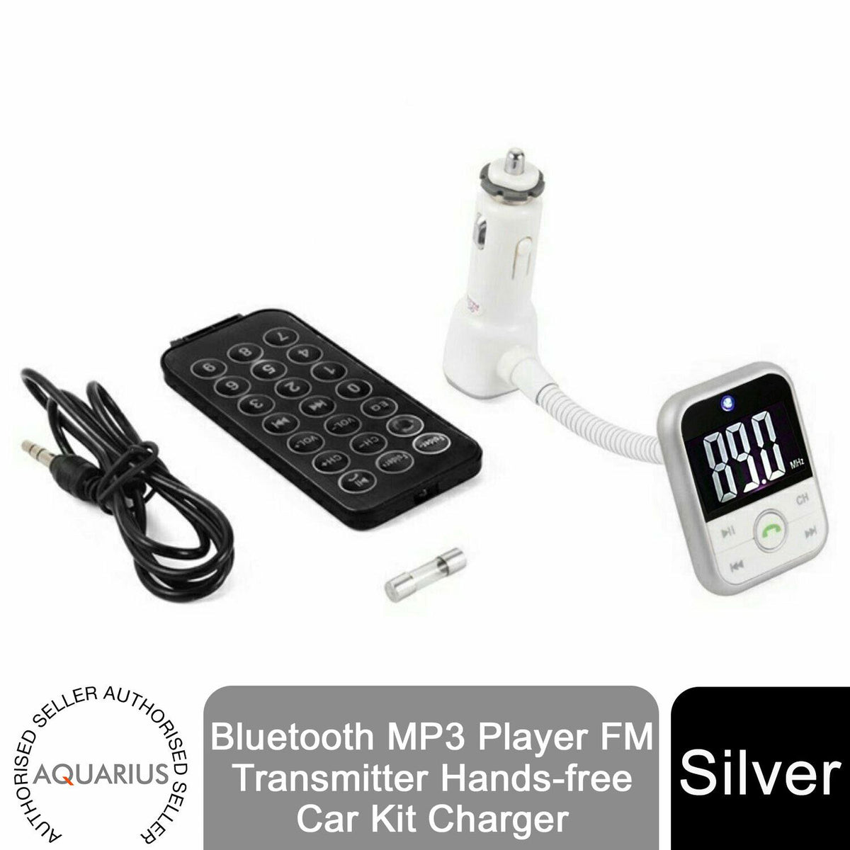Aquarius Bluetooth Car Kit with FM Transmitter, MP3 Player & 2.1A USB Charger – Hands-Free Calling