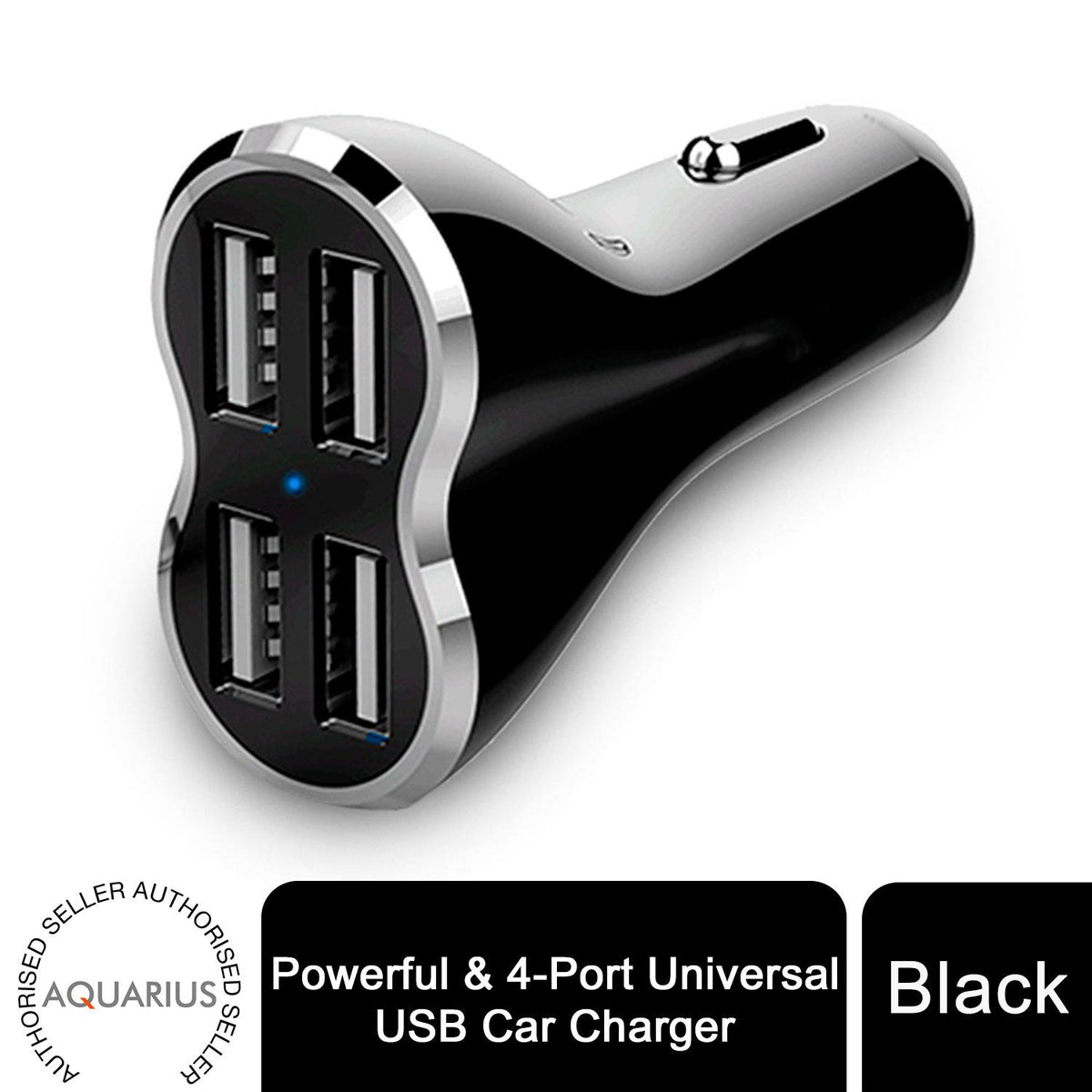 Aquarius 4-Port Universal USB Car Charger with 50W Output & LED Indicator – Fast In-Car Charging, Black