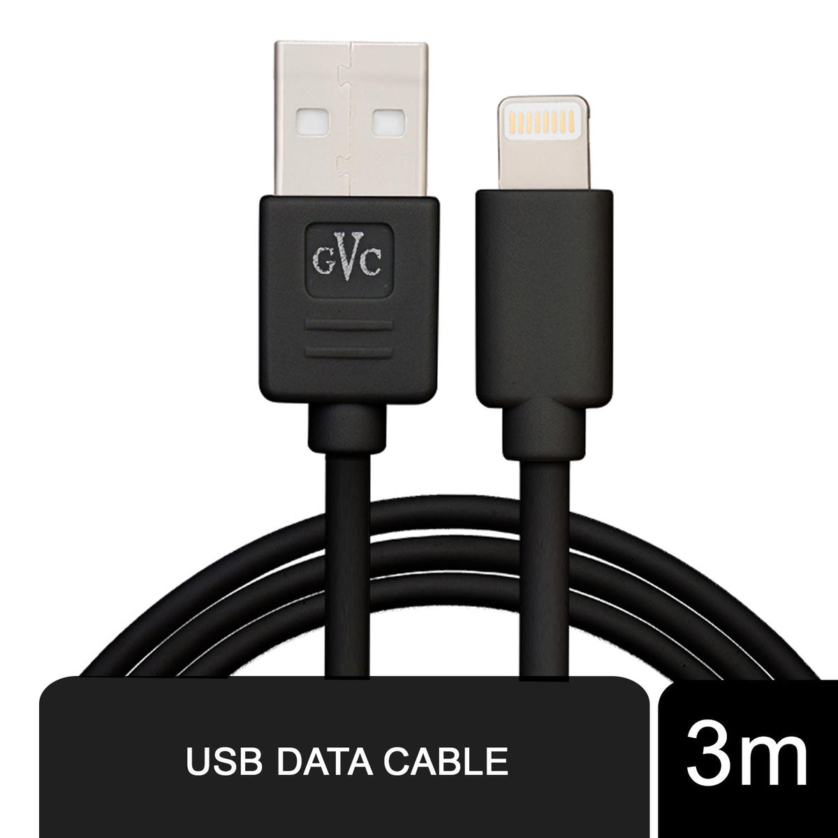 GVC USB Charging and Data Sync Cable, 3m – Fast Charging and File Transfer Lead for PC and Devices, Black
