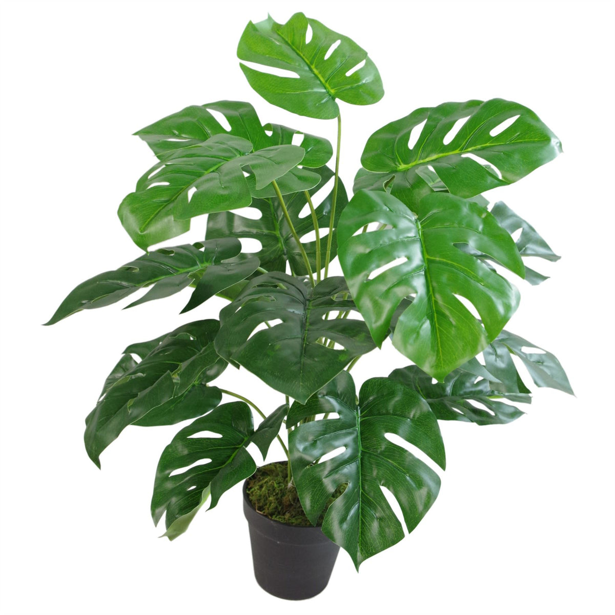 Leaf 60cm Artificial Monstera Plant with Hammered Brass Finish Metal Planter – Faux Plant & Planter Bundle