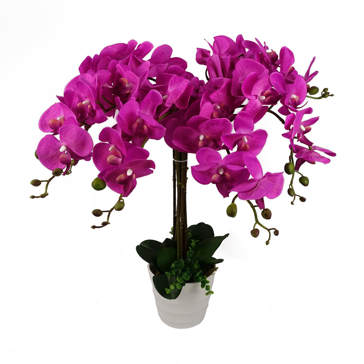 Leaf Design Artificial Deluxe XL Orchid, 85cm – Large Dark Pink Flowers, Table Decoration, Potted