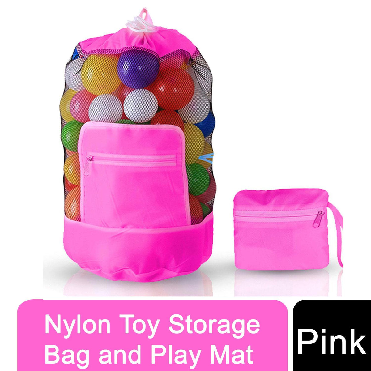 Doodle Nylon Toy Storage Bag and Play Mat with Drawstring – Foldable Kids Toy Organiser, Pink