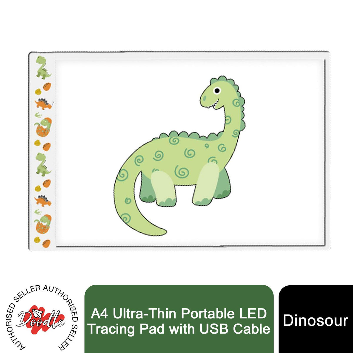 Doodle A4 Ultra-Thin Portable LED Tracing Pad with USB Cable – Dimmable Light Box for Drawing, Dinosaur