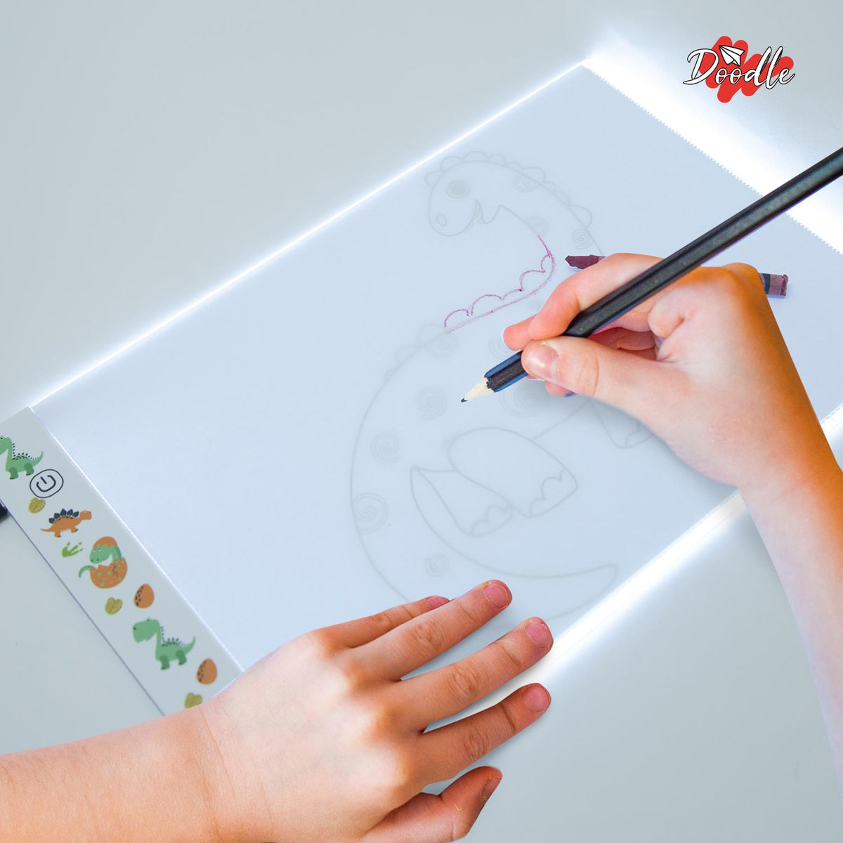 Doodle A4 Ultra-Thin Portable LED Tracing Pad with USB Cable – Dimmable Light Box for Drawing, Dinosaur