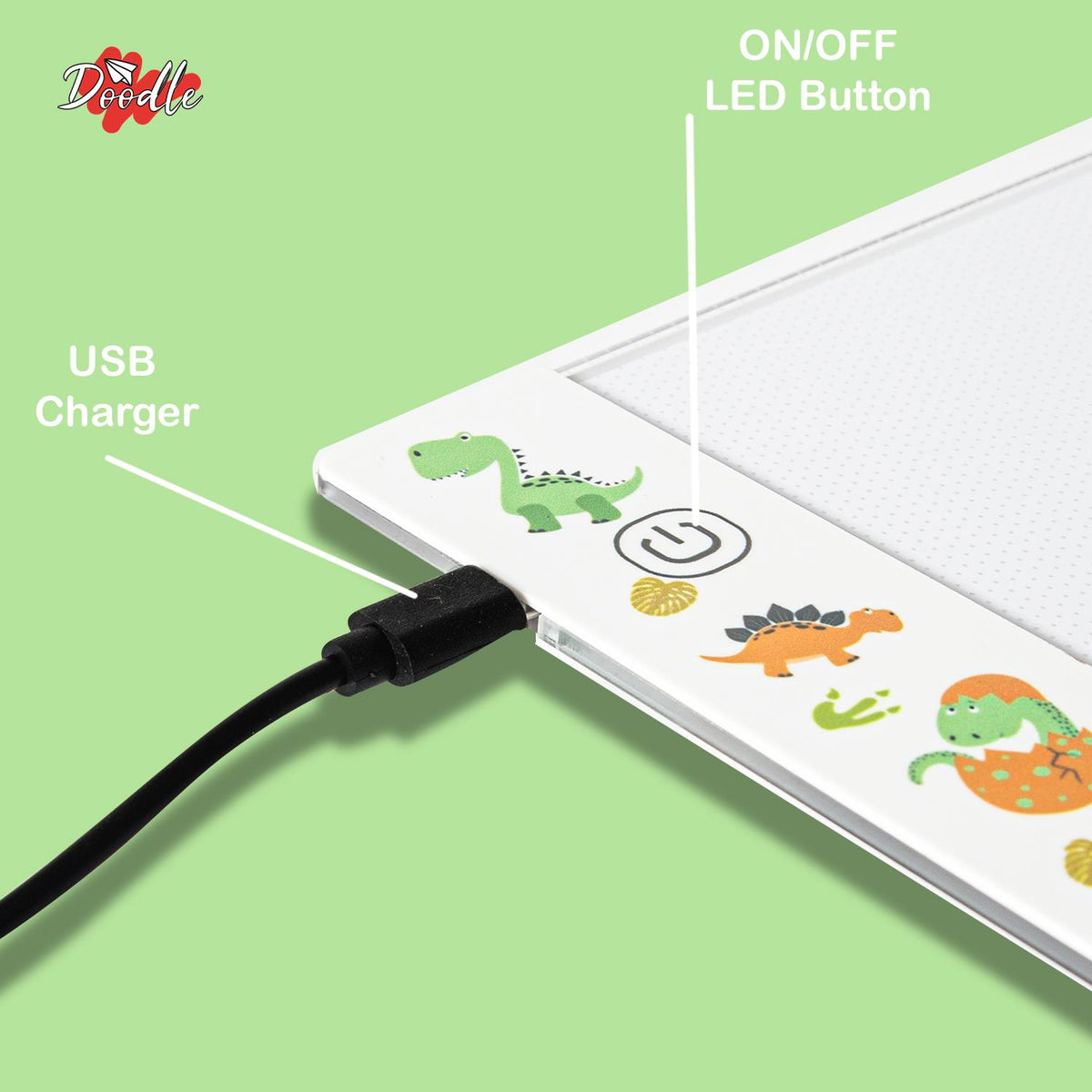 Doodle A4 Ultra-Thin Portable LED Tracing Pad with USB Cable – Dimmable Light Box for Drawing, Dinosaur