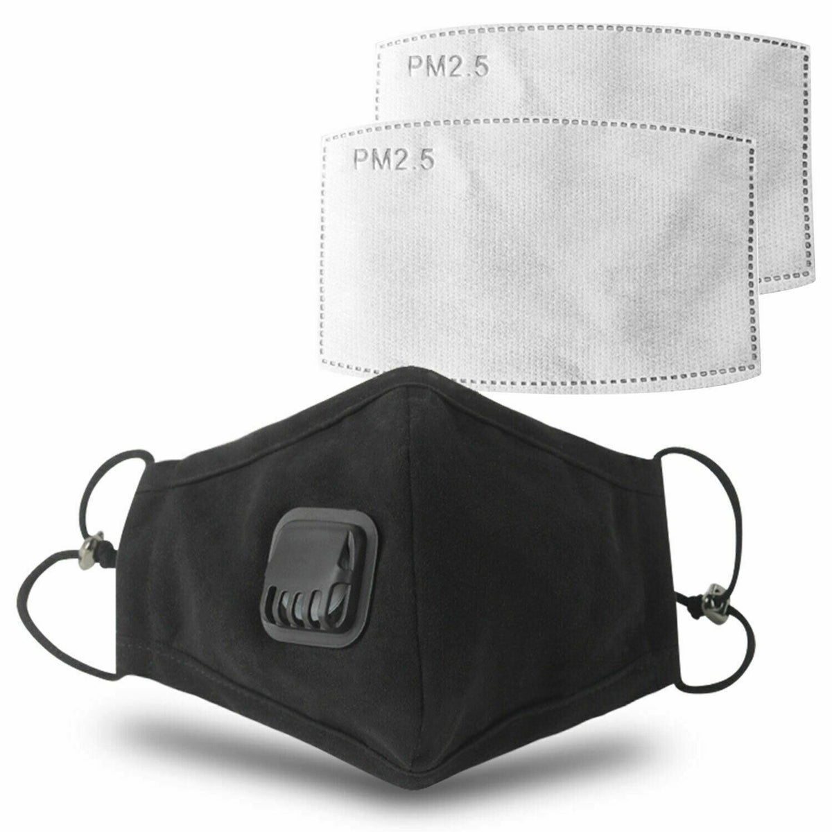 Aquarius Anti-Pollution Cotton Mouth Mask with Valve and 2 Replaceable Filters – PM2.5 Activated Carbon, Black