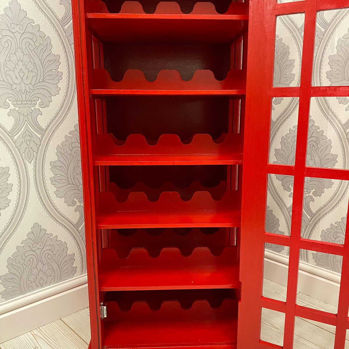 MSL Telephone Box Wine Cabinet, 171cm Tall with 28 Bottle Capacity – Hand Finished UK Phone Box Design