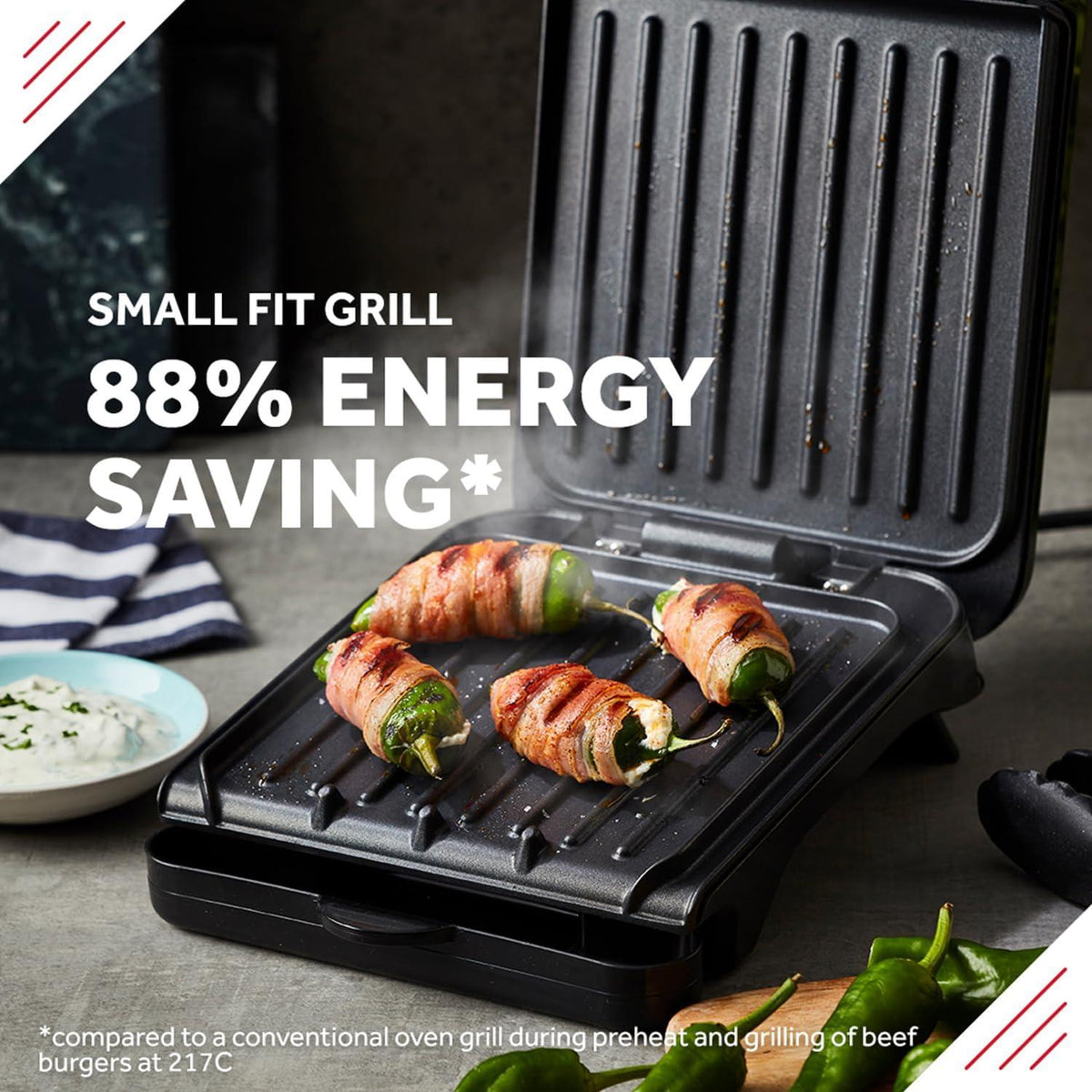 George Foreman Small Fit Grill 760W – Compact Black Non-Stick Electric Grill