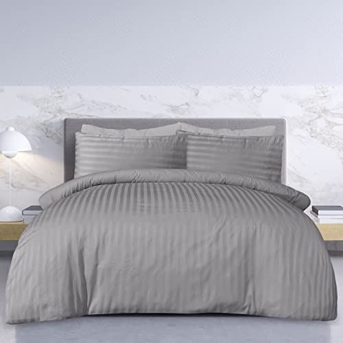 Sleepdown Sateen Stripe Reversible Single Duvet Cover Set with Pillowcase – OEKO-TEX Bedding, Grey