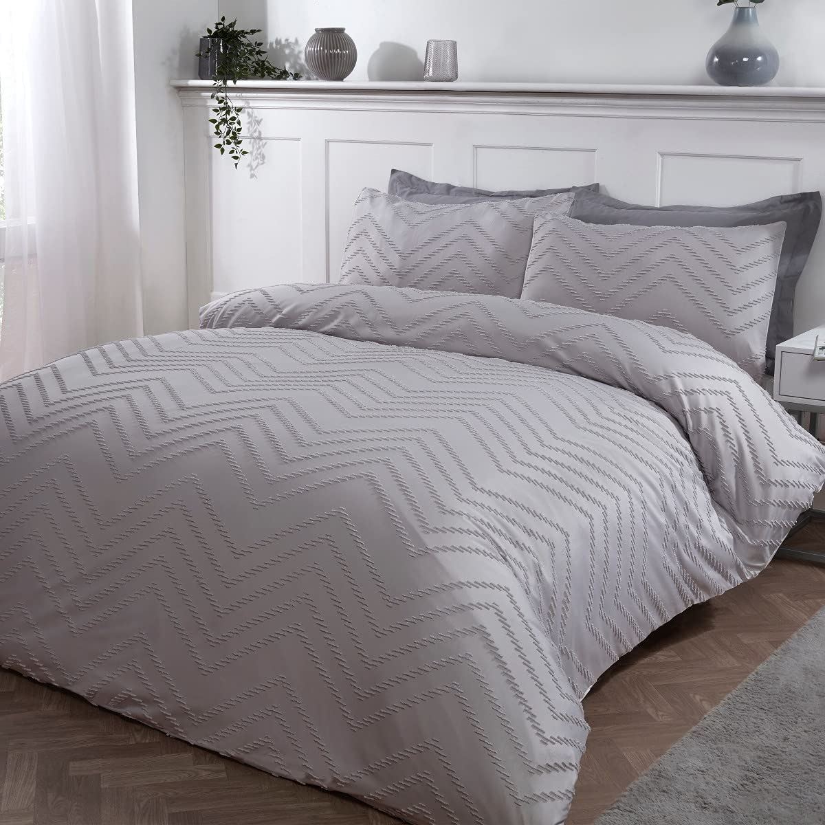 Sleepdown Tufted Wave Duvet Cover Set with Matching Pillowcase(s) – Modern Bedroom Bedding, Grey