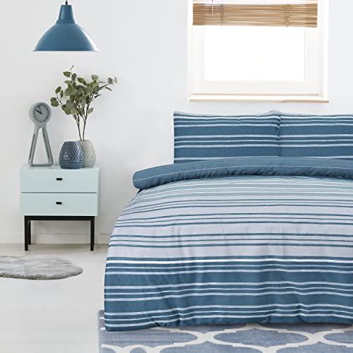 Sleepdown Textured Stripe Duvet Cover Set with Matching Pillowcase(s) – Polycotton Bedding, Teal