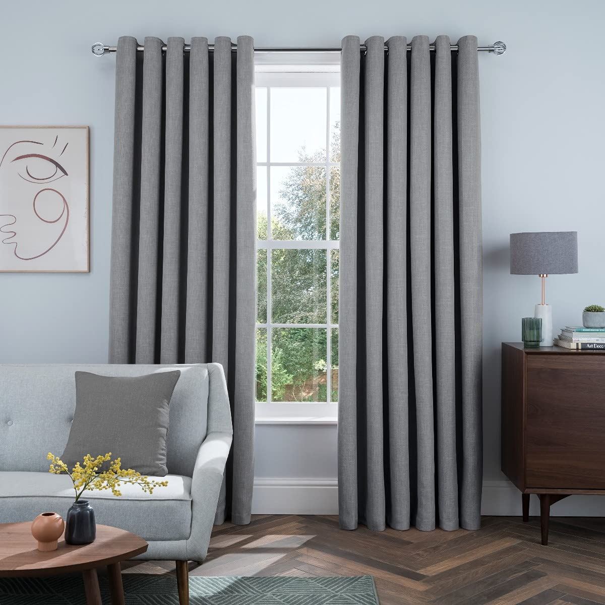 Sleepdown Linen Look Blackout Eyelet Curtains, Thermal Insulated Ready Made Pair – 46 x 54 Inch, Charcoal
