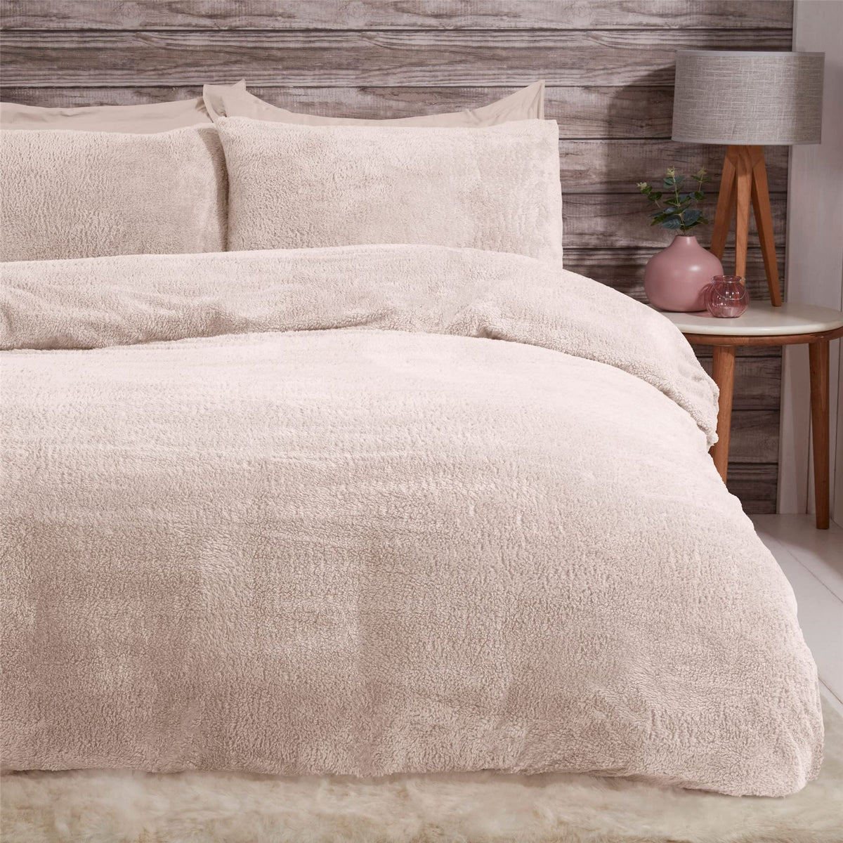 Sleepdown Teddy Fleece Duvet Cover Set with Pillowcases – Soft, Cosy Bedding and Gift Idea, Blush