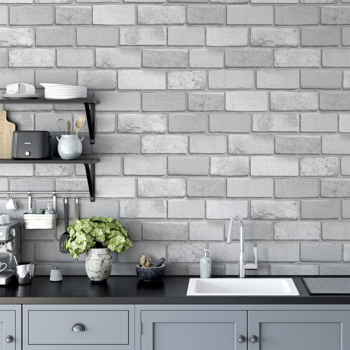 Arthouse Diamond Brick Wallpaper, Silver Grey Glitter – Hardwearing Vinyl for High-Traffic Rooms