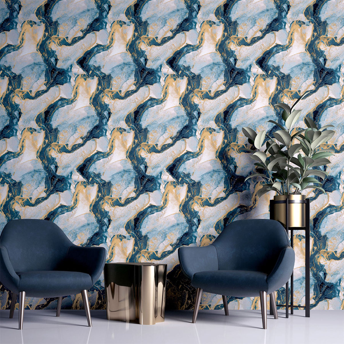 Arthouse Abstract Marble Wallpaper, Teal & Gold Metallic – Feature Wall Design for Living Rooms & Bedrooms