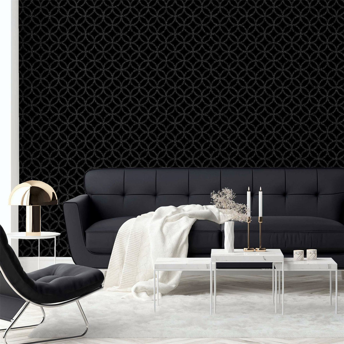 Arthouse Sequin Geo Wallpaper, Black Glitter – Real Glitter Geometric Design on Matt Background