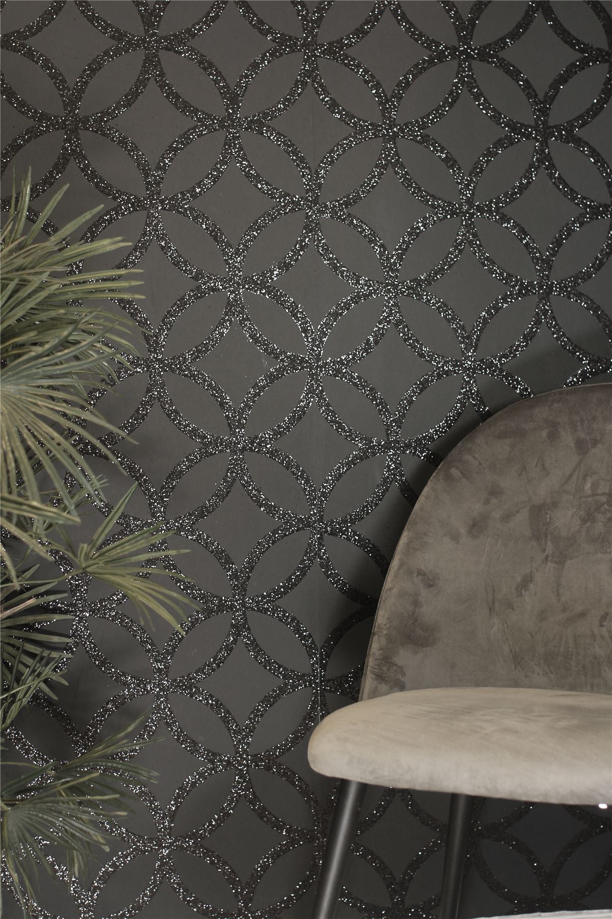 Arthouse Sequin Geo Wallpaper, Black Glitter – Real Glitter Geometric Design on Matt Background