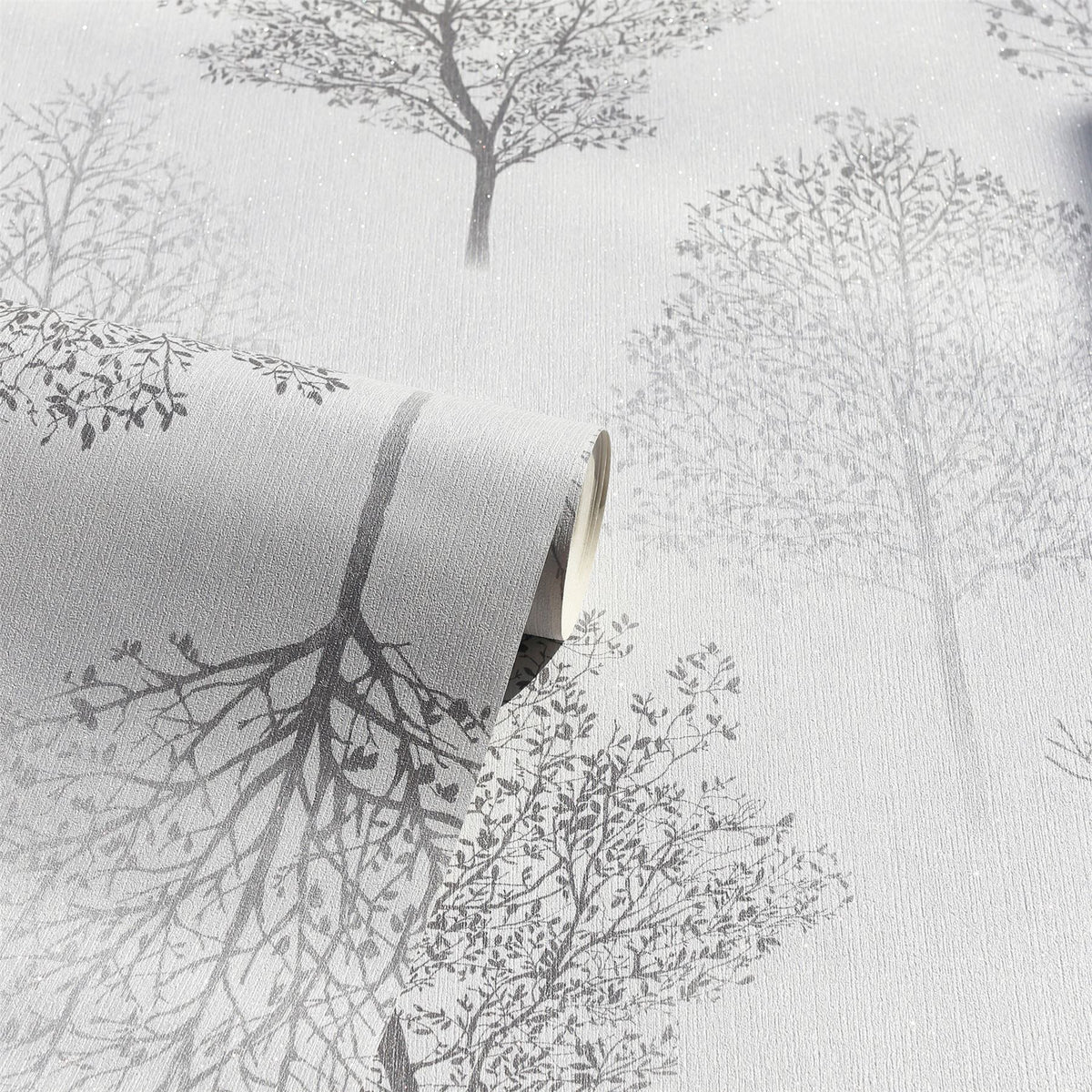 Arthouse Wonderland Wallpaper – Paste the Paper Vinyl Woodland Tree Silhouettes with Glitter, Monochrome