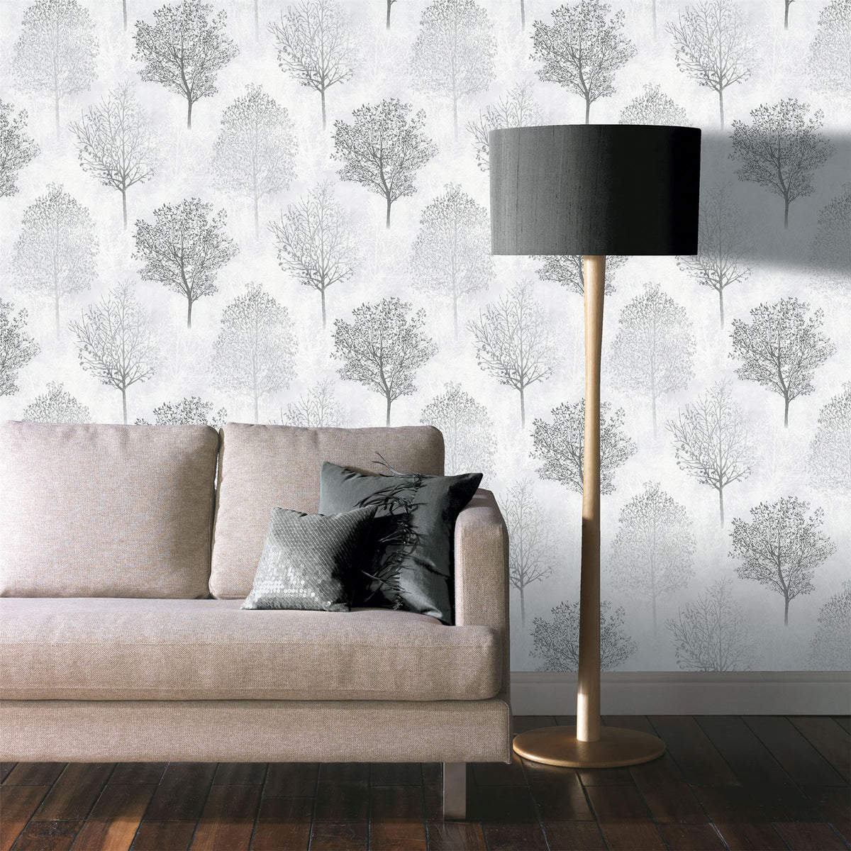 Arthouse Wonderland Wallpaper – Paste the Paper Vinyl Woodland Tree Silhouettes with Glitter, Monochrome