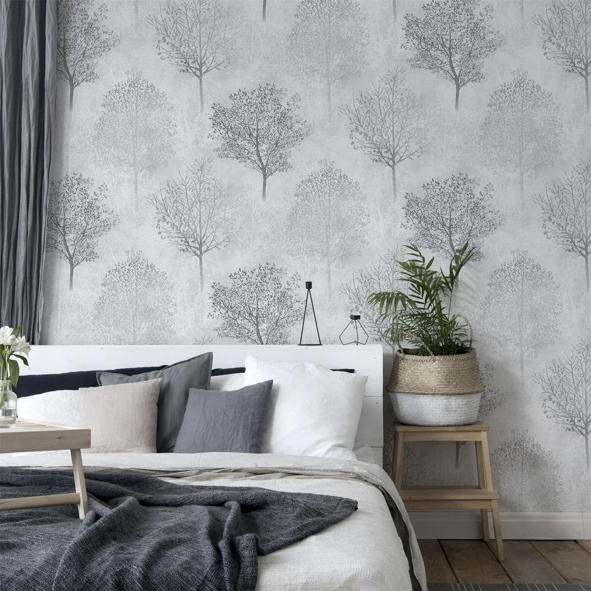 Arthouse Wonderland Wallpaper – Paste the Paper Vinyl Woodland Tree Silhouettes with Glitter, Monochrome