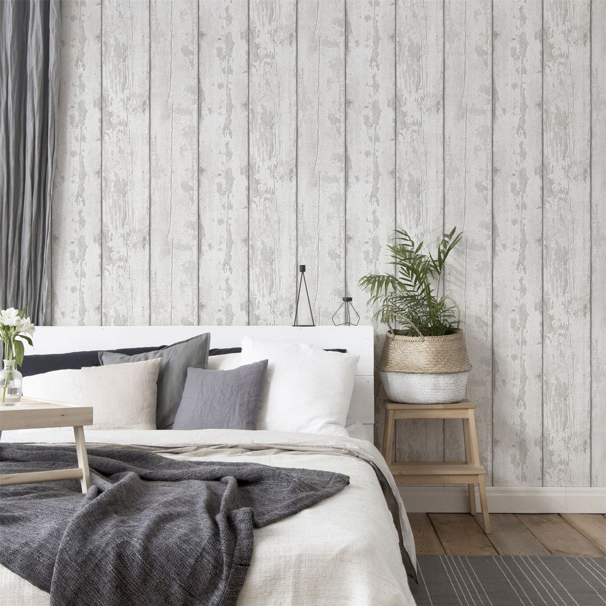 Arthouse Metallic Washed Wood Wallpaper – Paste the Paper Pale Wood Effect with Silver Highlights