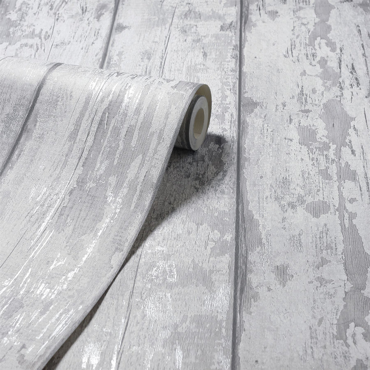 Arthouse Metallic Washed Wood Wallpaper – Paste the Paper Pale Wood Effect with Silver Highlights