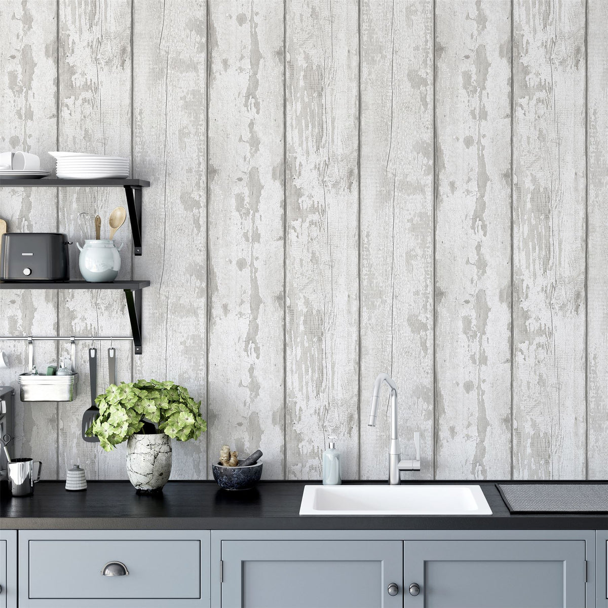 Arthouse Metallic Washed Wood Wallpaper – Paste the Paper Pale Wood Effect with Silver Highlights