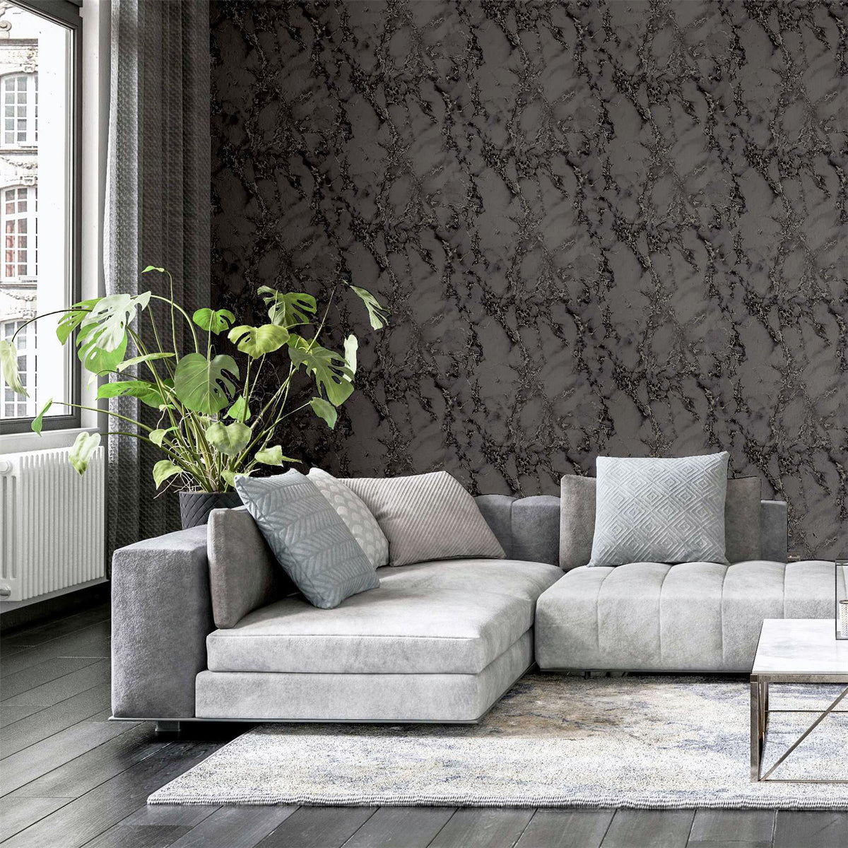 Arthouse Carrara Marble Wallpaper – Understated Marble Effect for Living Rooms and Kitchens, Charcoal