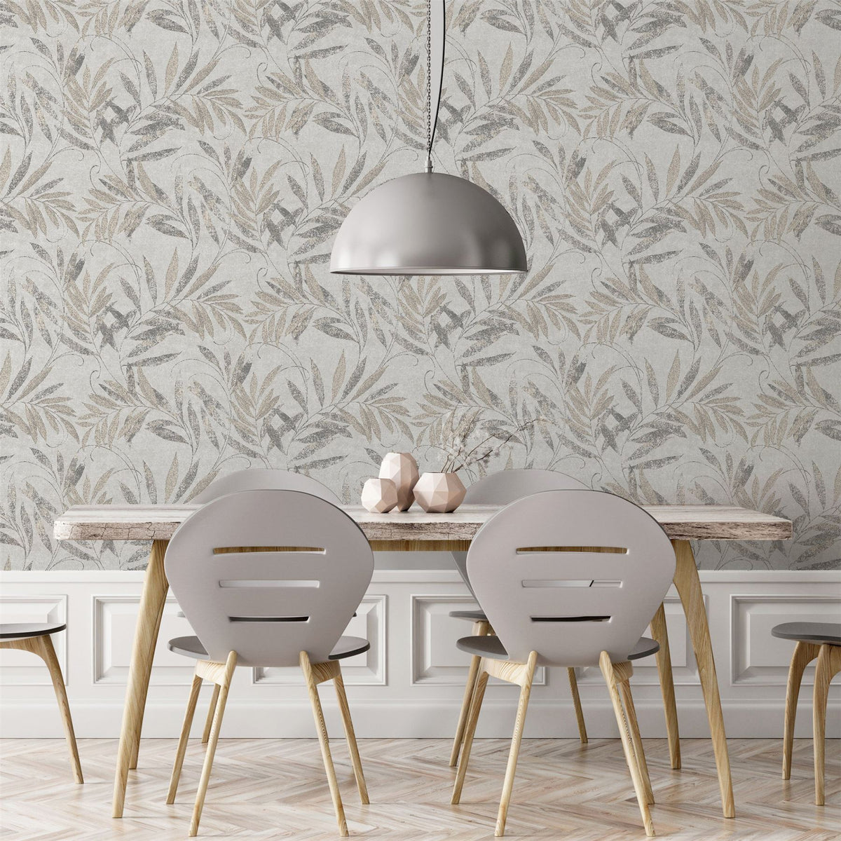 Arthouse Luxury Leaf Wallpaper – Delicate Soft Silver Leaf Design, Heavyweight Vinyl for High-Traffic Rooms