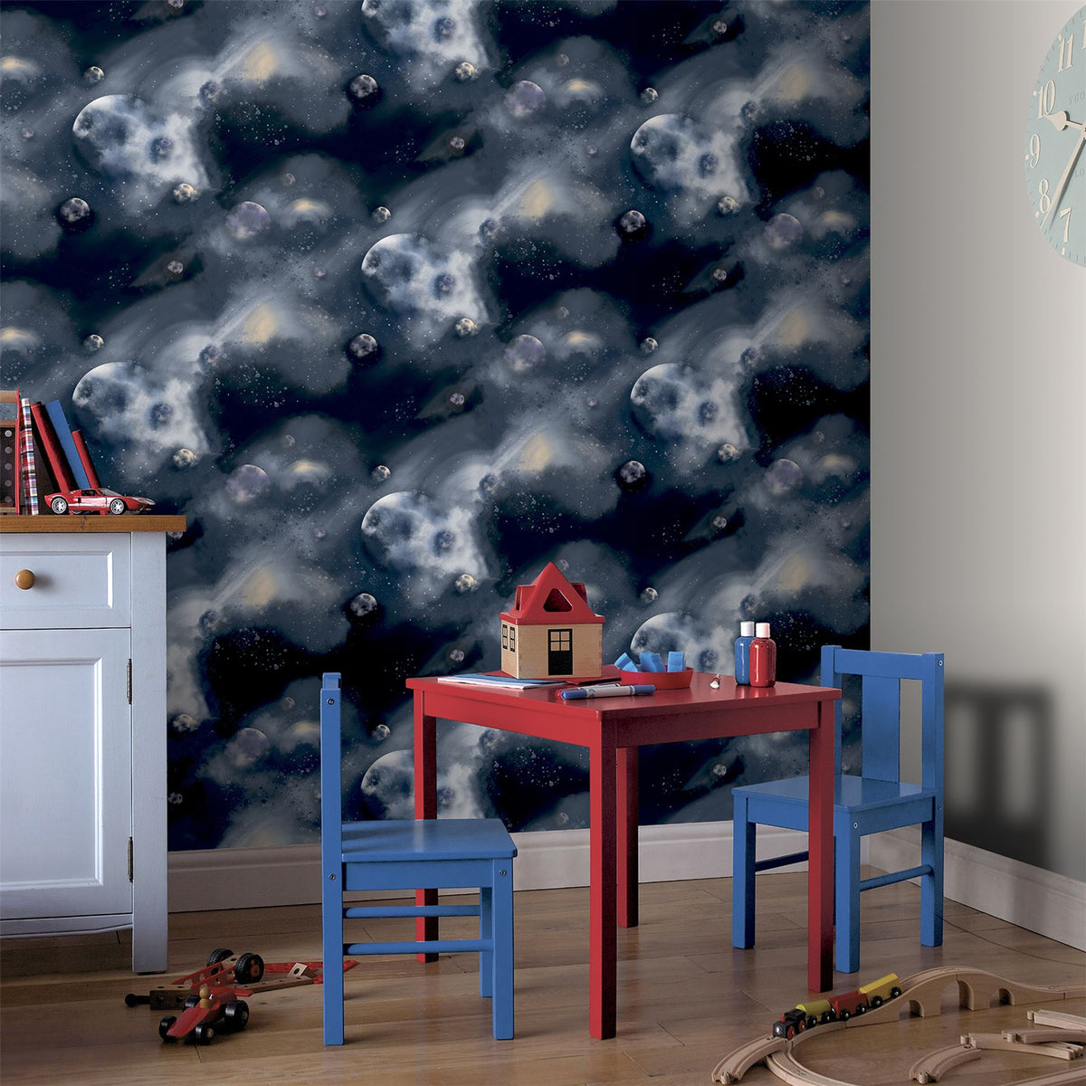 Arthouse Out of This World Glitter Wallpaper with Planets – Paste the Paper Feature Wall Covering, Navy