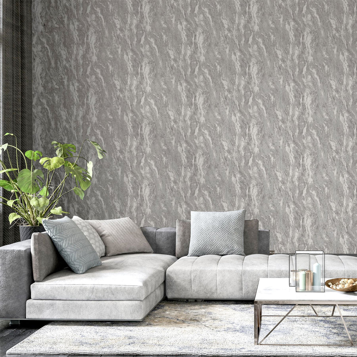 Arthouse Luxe Texture Semi-Plain Abstract Wallpaper – Paste the Wall Feature Wall Covering, Pewter