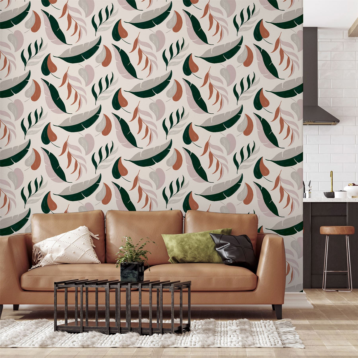 Arthouse PTW Falling Leaves Wallpaper with Bold Colour Print – Paste the Wall Feature Wall Covering, Neutral