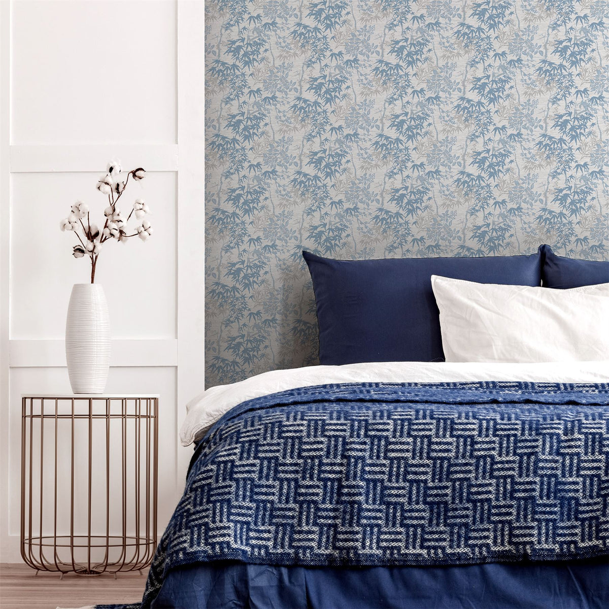 Arthouse Orient Tree Oriental Leaf Wallpaper with Watercolour Style – Feature Wall, Chalk Blue Grey