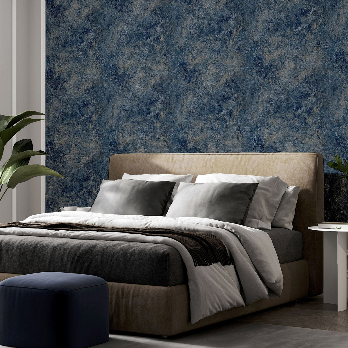 Arthouse Modern Raffia Grass Cloth Textured Wallpaper – Industrial Wall Covering, Navy & Natural